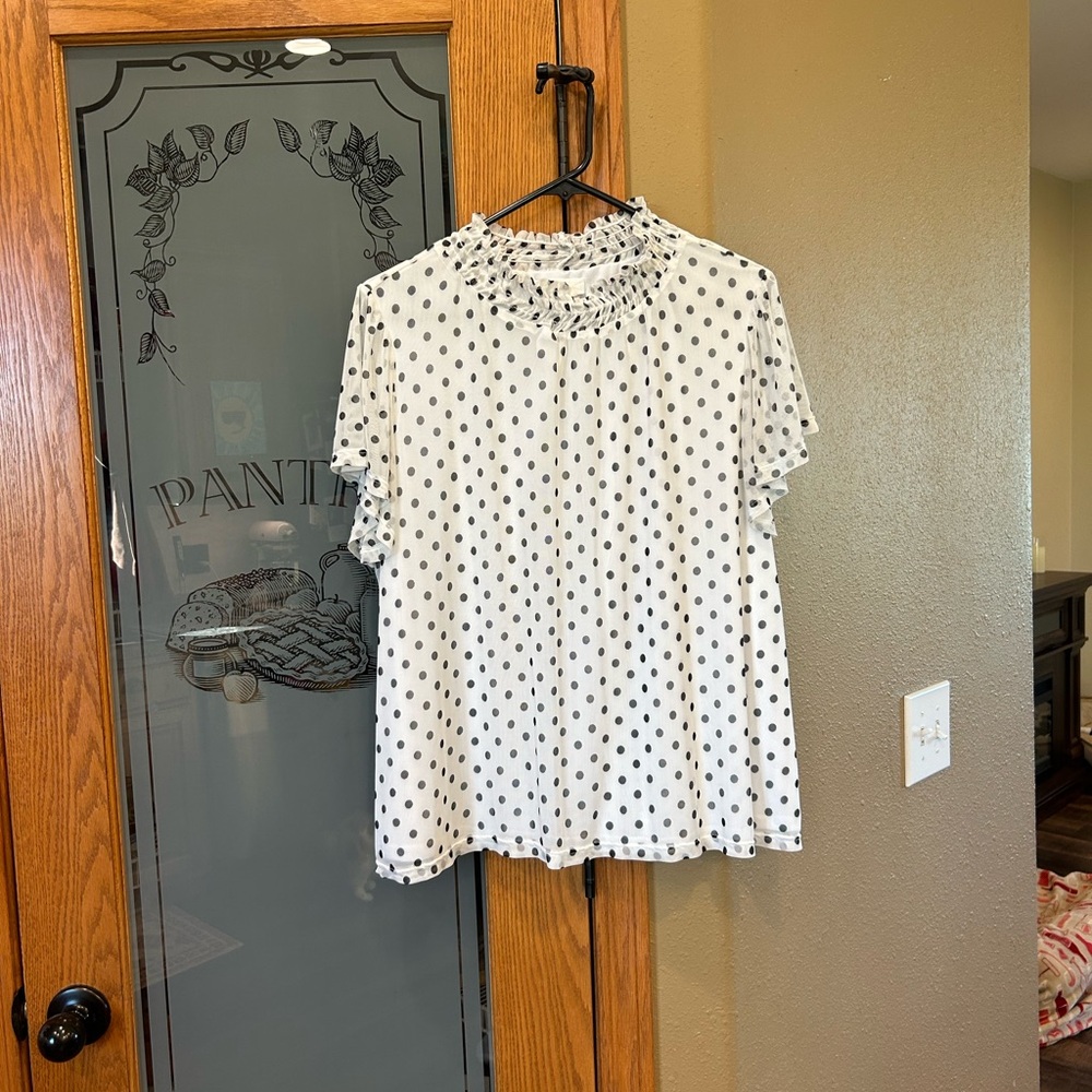 Polka Dot Ruffle Sleeve Top
